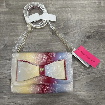 NUEVO CON ETIQUETAS Betsey Johnson XODANI 9" Bandolera Cartera Rosa Púrpura Lazo Foto 1 de 4