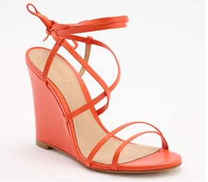SCHUTZ Deonne Casual Deluxe Nappa Leather Sandal in Flame Orange Size 7.5 B - Picture 1 of 3