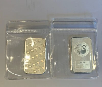 Barra de plata Australia Perth Mint Kangaroo 1 oz 0,9999 en cápsula de ajuste directo Foto 1 de 3