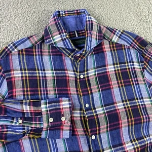 Kent & Curwen Linen Shirt Mens Medium Tailored Fit Button Uo Cutaway Collar - Picture 1 of 11