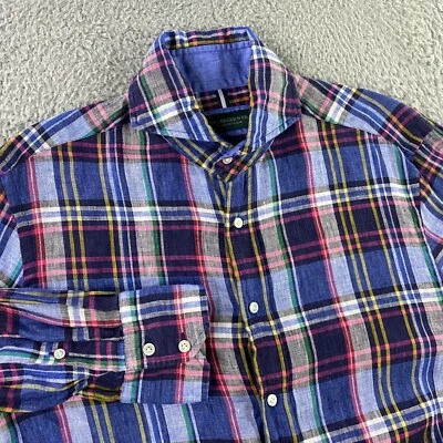 Kent & Curwen Linen Shirt Mens Medium Tailored Fit Button Uo Cutaway Collar - Image 1 of 4