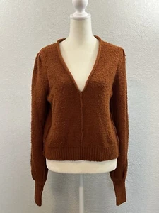 Free People Damenpullover Burnt Orange Reverie V-Ausschnitt Ballonärmel Gr. Small - Bild 1 von 7
