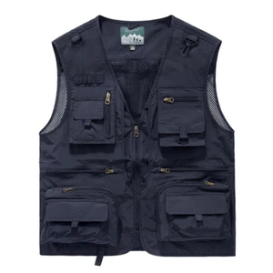 Mens Loose Fit V Neck Sleeveless Jacket with Multiple Pockets Breathable - Picture 1 of 19