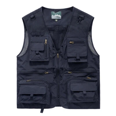 Mens Loose Fit V Neck Sleeveless Jacket with Multiple Pockets Breathable - Image 1 of 4