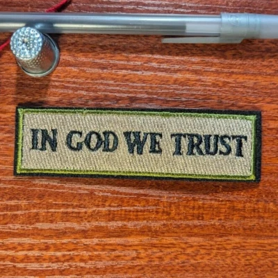In God We Trust Patch 1.25x4" Religious Military Camo Colors Embroidered Iron On - Image 1 of 3