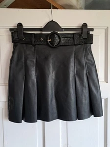 ZARA Black Faux Leather Belted Mini Skirt Size S - Picture 1 of 4