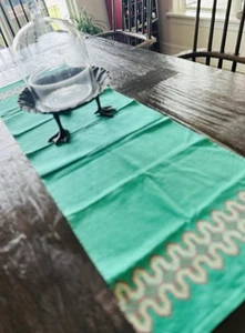 Vintage Handmade Embroidered Teal Green Textile Art Multiuse Runner - Picture 1 of 5