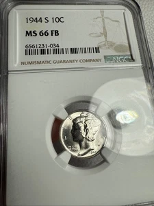 1944-S 10C Mercury Dime NGC MS66FB Blast White Full Band - Picture 1 of 2
