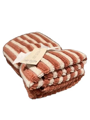 Rachel Zoe Hand Towels 2 Piece Stripe & Solid Cotton New - Image 1 of 4