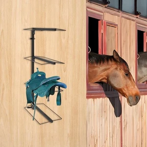 Estante de sillín negro de 4 niveles montado en la pared para establo de sala de aparejos de caballos - Imagen 1 de 17