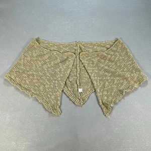 Boho Strick Schal Poncho Halstuch Damen hellbraun beige Acryl vorne offen asymmetrischer Saum - Bild 1 von 4