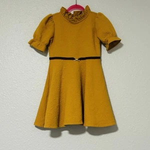 Janie and Jack Spruce Yellow Printed Jacquard Puff Sleeve Dress Girls 6 - Picture 1 of 7