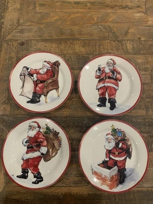 Pottery Barn Santa Claus Cookie Salad Dessert Plates Christmas Holiday in BOX - Image 1 of 4