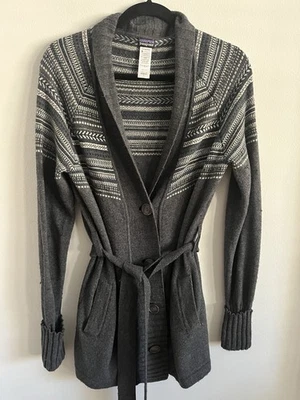 Patagonia Lambs Wool Nordic Cardigan Shawl Collar Belted Sweater Gray Womens L - Image 1 of 4