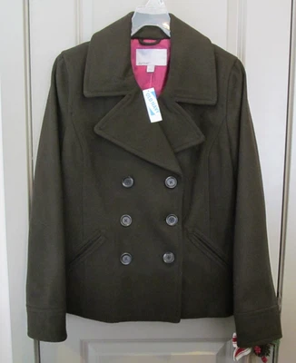 Abrigo chaquetón para mujer Old Navy mezcla de lana marrón con rosa doble botonadura mediano Foto 1 de 4