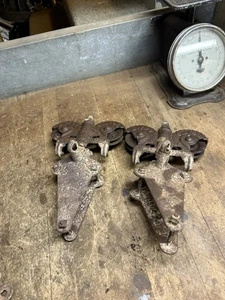 Antique Myers Sure Grip Stay On Cast Iron Barn Door Rollers Hangers Hardware USA - Picture 1 of 14