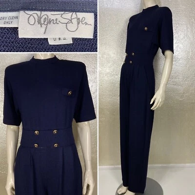 Suéter Mono Tejido Azul Marino ST JOHN Damas Años 80 De Colección Detalle Botón Dorado Foto 1 de 4