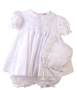 Petit Ami White Smocked Panty Dress with Bonnet NWT Preemie, NB
