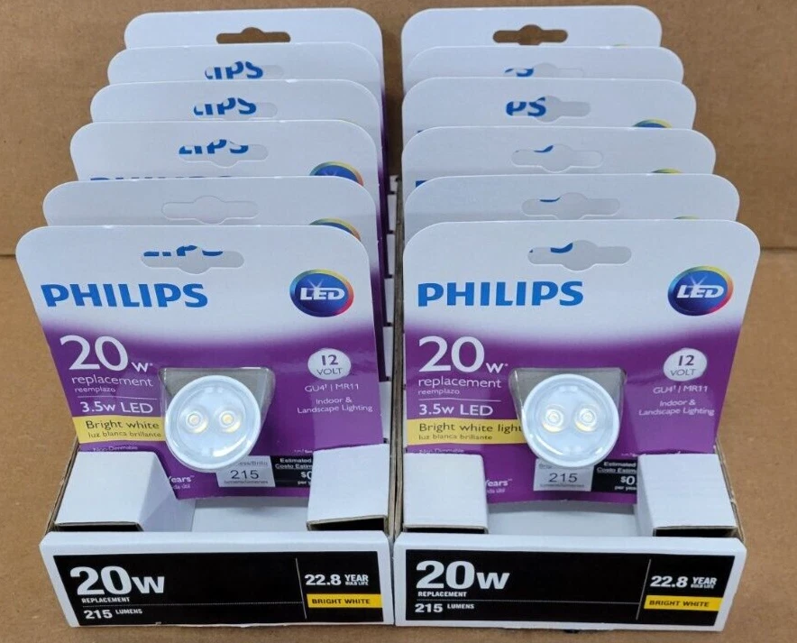 (12 PACK) PHILIPS Bright White MR11 GU4 BiPin LED 12 Volt In/Outdoor Light Bulb - Image 1 of 4