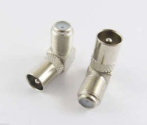 F Female To Right Angle IEC PAL DVB-T TV Plug Male RF Coaxial Adapter Connector - Picture 1 of 2