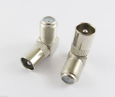 F Female To Right Angle IEC PAL DVB-T TV Plug Male RF Coaxial Adapter Connector - Image 1 of 2