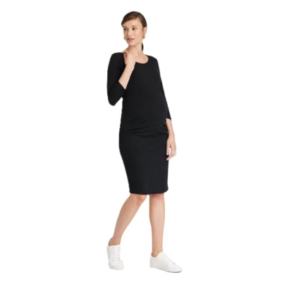3/4 Sleeve Essential Midi T-Shirt Maternity Dress - Isabel Maternity, XXL, Black - Image 1 of 2
