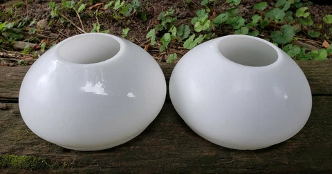 Pair 2 Vintage Antique Art Deco White Milk Glass Light Globe Shades Ground Rims Cover