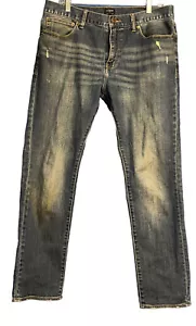 J Crew Driggs G8770 Men's Distressed Straight Flat Front Jeans 34x30 Flex Blue - Picture 1 of 11