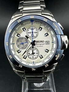Seiko Chronograph Herren weißes Zifferblatt Datum 42mm Quarzuhr 7T62-0FR0 - Bild 1 von 11