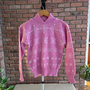 Girls Pink Ski Snowboard Ice Skating Winter Sweater - Size Large / 12 - Picture 1 of 5