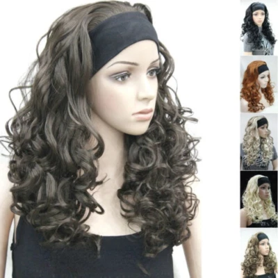 Peluca para mujer larga onda rizada 3/4 medias pelucas diadema pelucas marrones para dama Foto 1 de 4