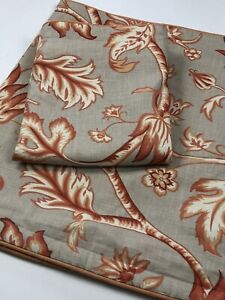 2 Southern Living KING Pillow Shams Orange Taupe Tan Block Print Floral Tropical