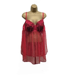 Cacique Lane Bryant Lingerie Babydoll Red Underwire 22 24 Boudoir Sheer Lace - Picture 1 of 9