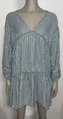 Vestido de Verano Boho Playa Azul Isla Rayas Manga Acampanada Borla Corbata en Niveles Talla M Foto 1 de 4