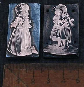 MÄDCHEN 2 x Galvano Druckplatte Klischee Eichenberg printing plate copper - Bild 1 von 1