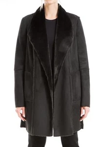 Max Studio Women's Faux Fur Suede Long Jacket, Black - Picture 1 of 2