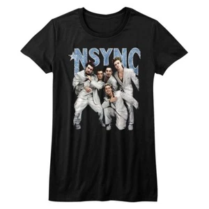 Ladies NSYNC Silver Suits Black Pop Music Boy Band Shirt - Picture 1 of 2