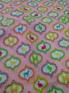 Hancock Easter Spring Fabric bunny pink butterfly green chick blue lamb orange  - Picture 1 of 1