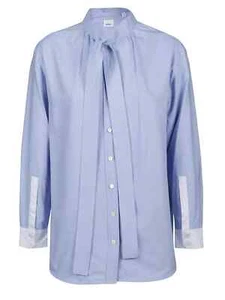 Camicia Burberry Yolanda cravatta collo cotone-poplin blu taglia US2 - Foto 1 di 13