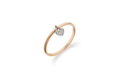 Shiny Lab-Created CVD Diamond Heart Dangle Style Women Ring In 10K Two-Tone Gold - Image 1 of 4