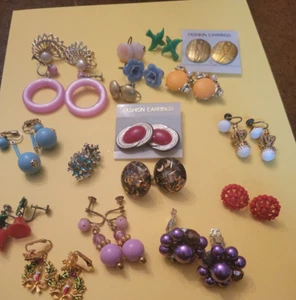 EarringsVintage Costume Jewelry  Lot 15 Pair  Clip And Screw Some Very Old. (57) - Picture 1 of 14