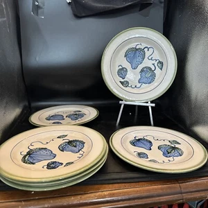 john b taylor ceramics Blue Strawberry Set Of 6 Dinner Plates 11 In - Picture 1 of 11