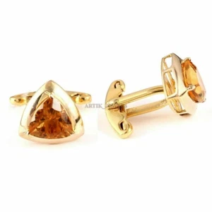 Natural Citrine Gemstone with Gold Plated 925 Sterling Silver Cufflink #2110 - Picture 1 of 4