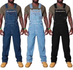 Para Hombres Lavado Denim Diseñador peto peto jeans babero mono tirantes pantalones - Imagen 1 de 16