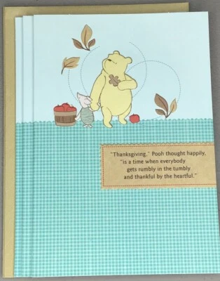 3 Hallmark Happy Thanksgiving Card Winnie The Pooh Piglet Disney Anyone Cards - Image 1 of 4
