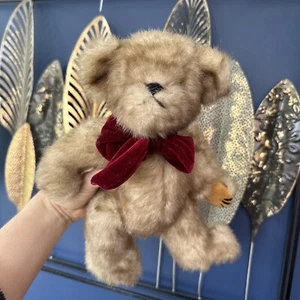 Oso dulce articulado vintage marrón con lazo rojo peluche suave 12" de alto peluche - Imagen 1 de 15