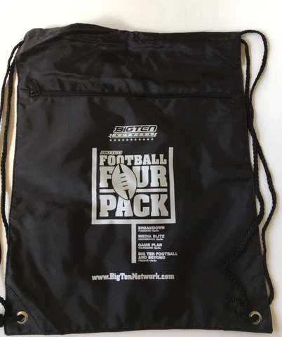 Big Ten Network Icons Drawstring Bag Backpack NEW 13x17 W/ Zippered Front Pocket Cover