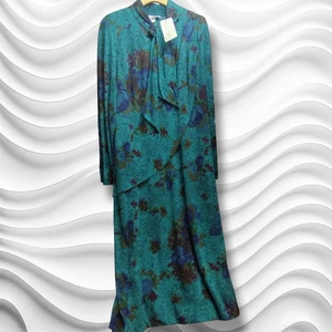 Vintage Long Floral Dress Made in Italy 90s Sizes 16-20 actual Elegant Wool Mix - Picture 1 of 13