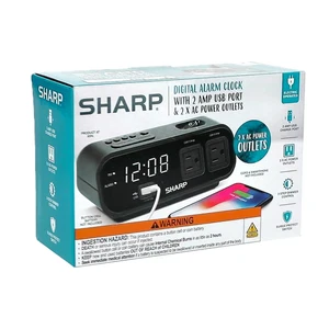 SHARP LED Digital Alarm Clock, 2 AMP fast Charge USB Ports & 2 AC Power Outlets - Picture 1 of 14