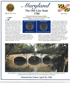 2000 Maryland P&D Postal Commemorative Society Statehood Quarters & Stamps - Picture 1 of 2